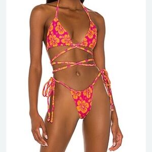 FRANKIES BIKINIS Tatum Terry Bikini Top In Pink,Orange